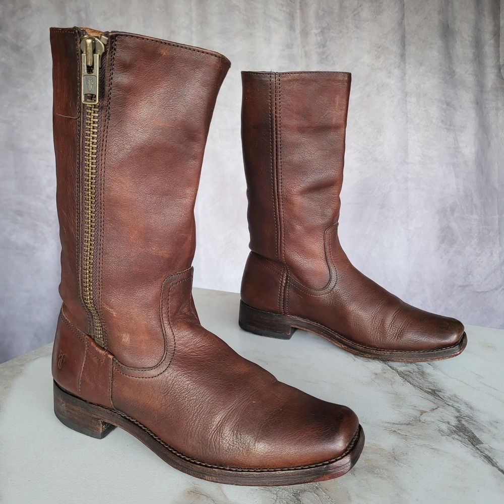 Frye Heath Outside Zip Square Toe Low Heel Western Boots Women's Size 9.5 B